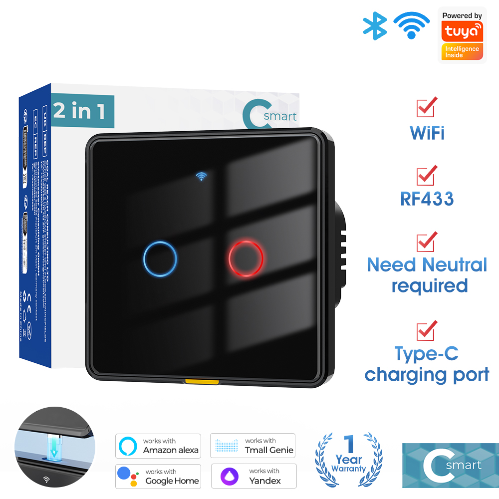Tuya 2-gang smart wall switch